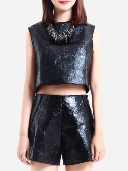 Apparel After Dark Leather Crop Top (Black)