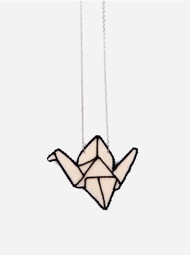 Pita Paper Crane Necklace (Beige)