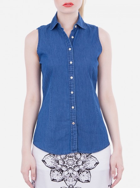 Sacoor Brothers Ladies Sleeveless Shirt (Light Blue)