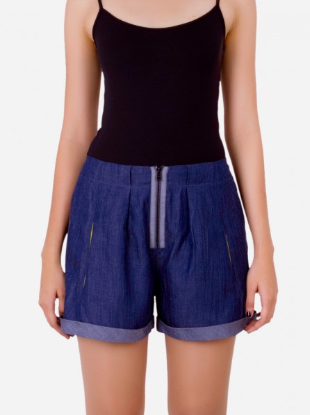 Yumumu Denim Short with Visible Zips (Blue)
