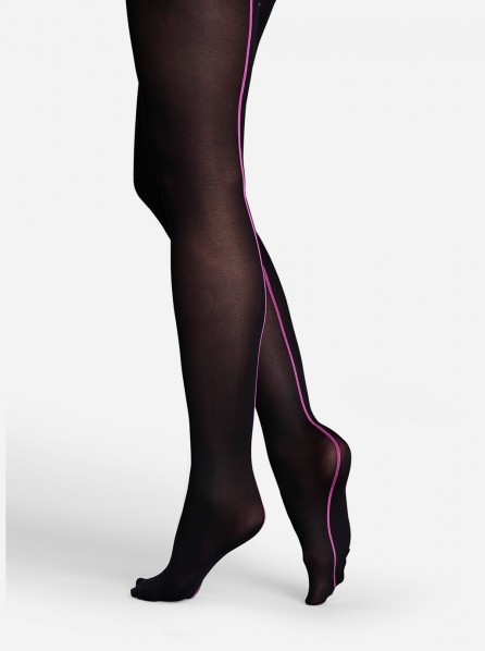 Happy Socks Nylon Tights (Black/Pink Line)