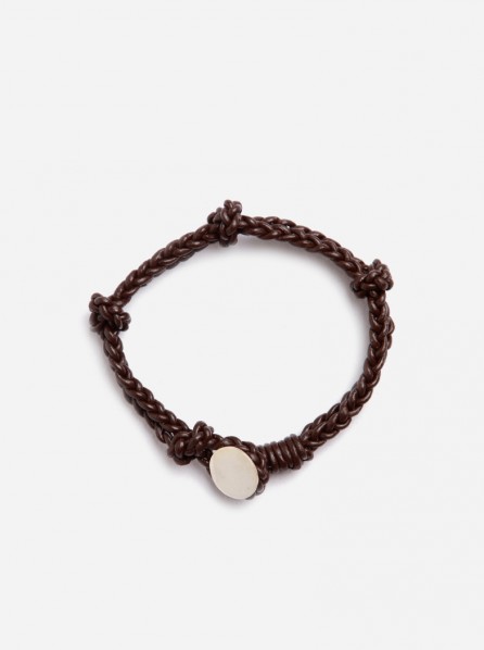 Lady Charm Leather Bracelet with Button (Brown)
