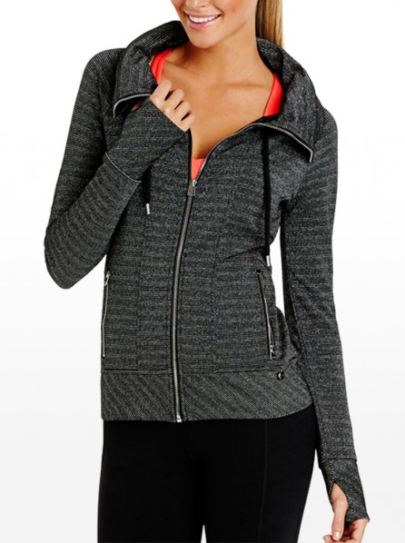 Lorna Jane Azalea Zip Through (Black/Silver Stripe)