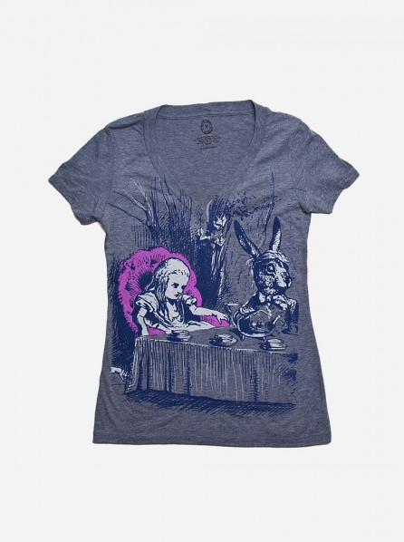 Out Of Print Ladies Alice in Wonderland T-Shirt (Heather Gray)