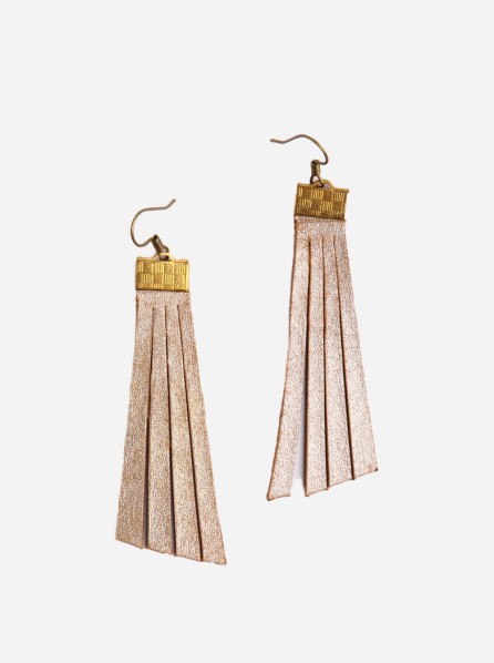 Rubirosa Sapphire I Leather Earrings - Pillar Type (Chrome Gold)
