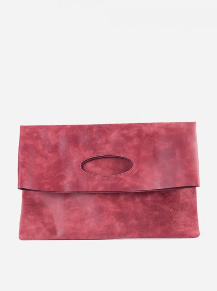 SCISSOR PAPER ROCK WINE CLUTCH LEATHER (RED)