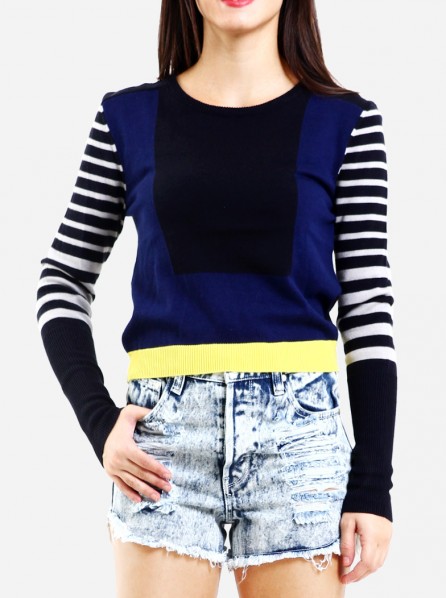 Yumumu Knit Intarsia Sweater (Blue)