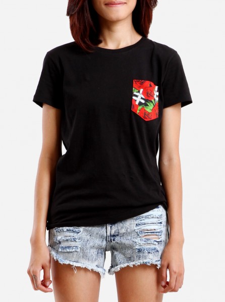 Monstore Women Roses Raw Edge Tee (Black)