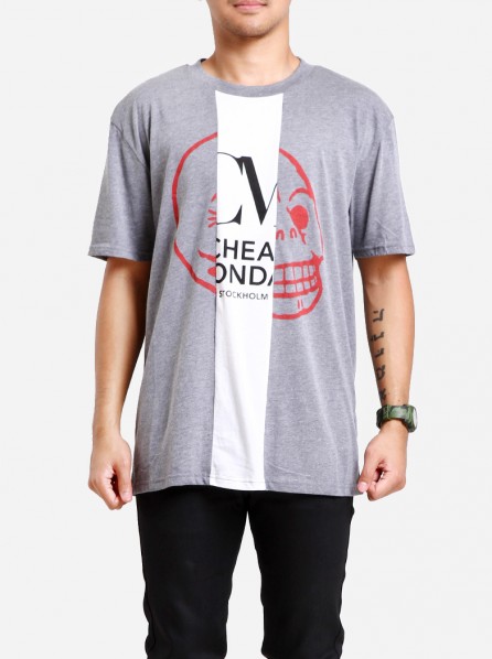 CHEAP MONDAY Men Pal Patchwork Skull Tee (Grey Melange)