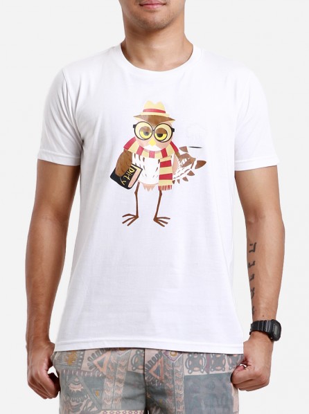 Dirty White Cotton Dexter The Owl T-shirt (White)