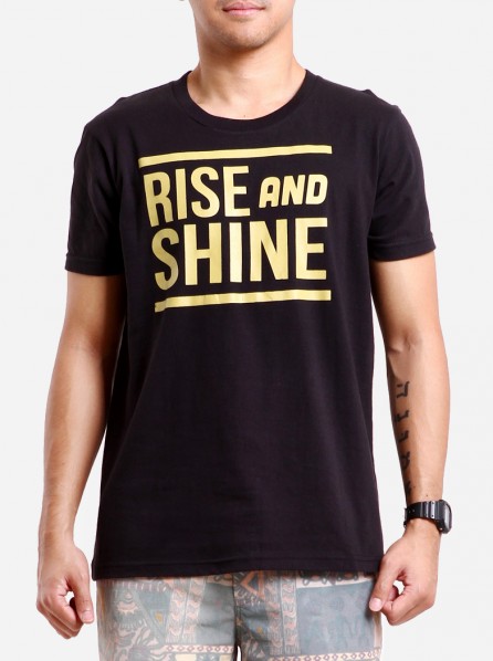 Dirty White Cotton Men Rise and Shine T-shirt (Black)