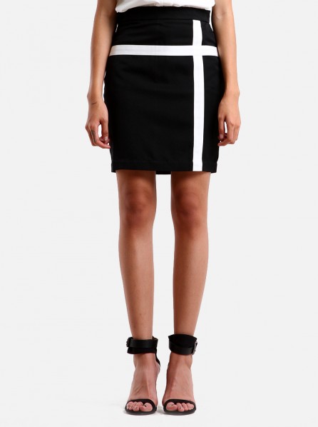 Elsife Black Skirt With White Side Strips (Black)