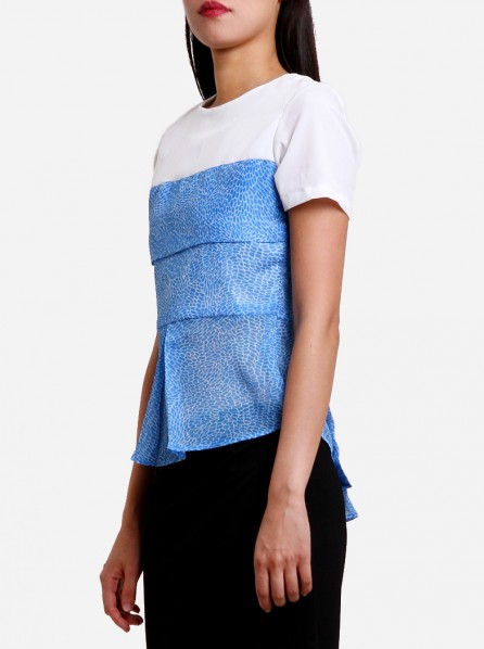 Fer and Dact Peplum Tailed Top (White/Blue)