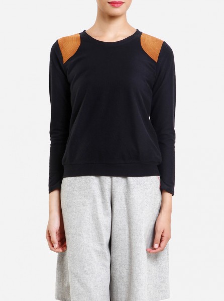 Impromptu Shoulder Patch Terry Sweater (Black)