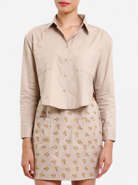 Stupkid Cropped Long Sleeves Shirt (Brown)