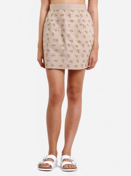 Stupkid A Line Skirt with Birdie Pattern Print (Brown)