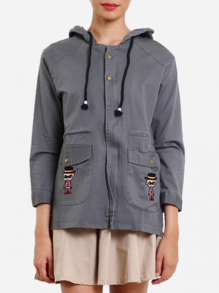 Stupkid Parka with Hamburglar Embroidery Pockets (Grey)