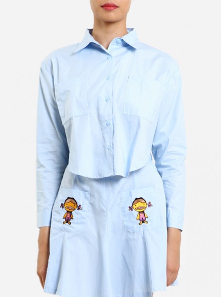 Stupkid Cropped Long Sleeves Shirt (Blue)