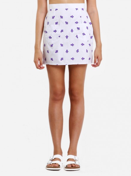 Stupkid A Line Skirt with Grimace Pattern Print (White)