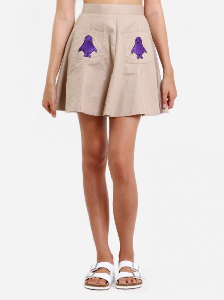 Stupkid Panelled Flare Skirt with Embroidery Pockets (Brown)