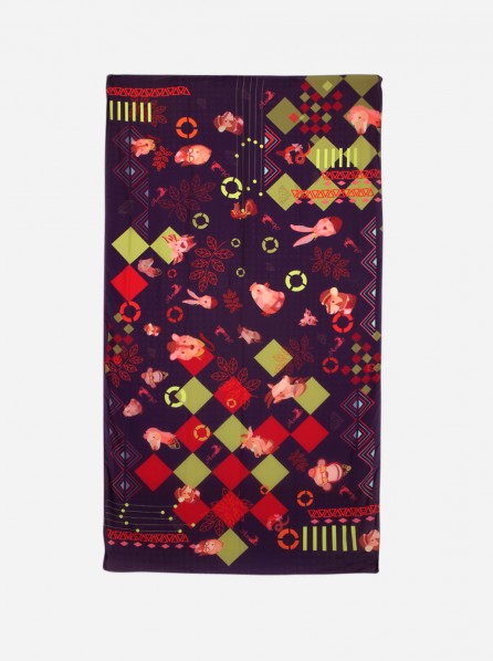 Asama Animal Graphic Dark Blue Scarf (Dark Purple)