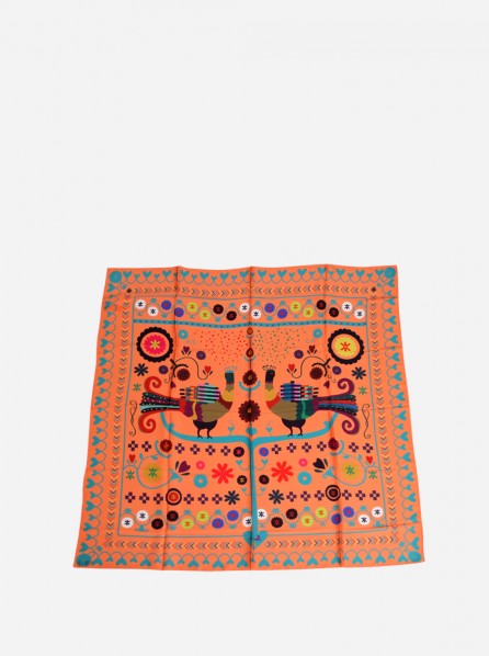 Asama Peacock Peach Blue Scarf (Peach)