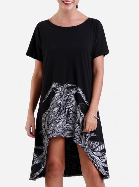 ELVACKA BLACK WAVE SHORT SLEEVE MINI DRESS (BLACK)