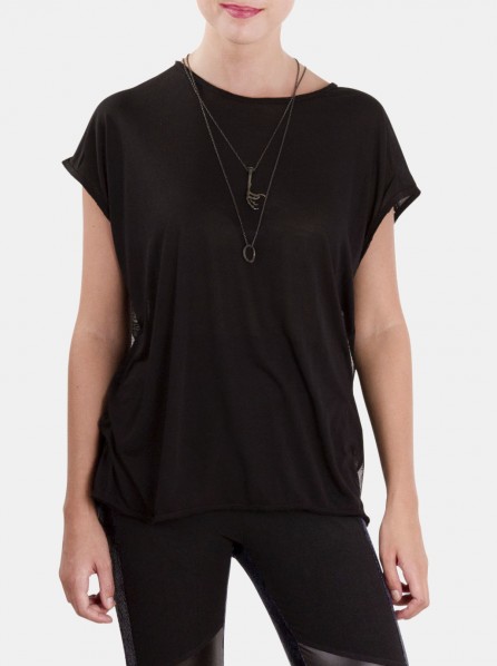 hati-hati Tee Shirt Mesh Top (Black)