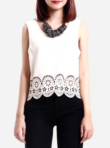 MINKPINK Stepping Up Laser Cut Top (White)