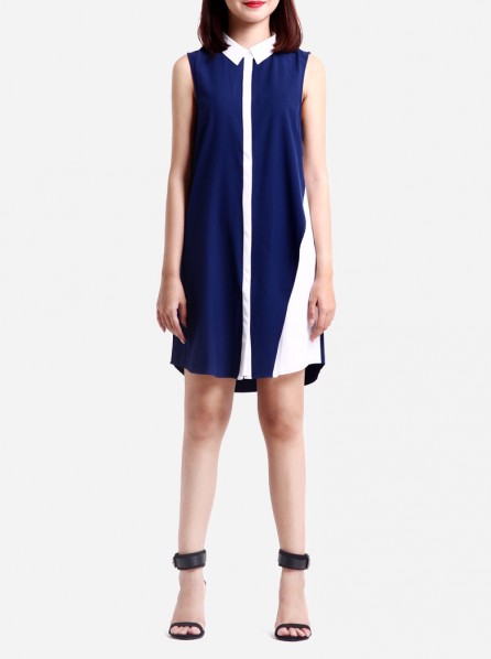 MINKPINK Twisted Theory Shirt Dress (Navy/White)
