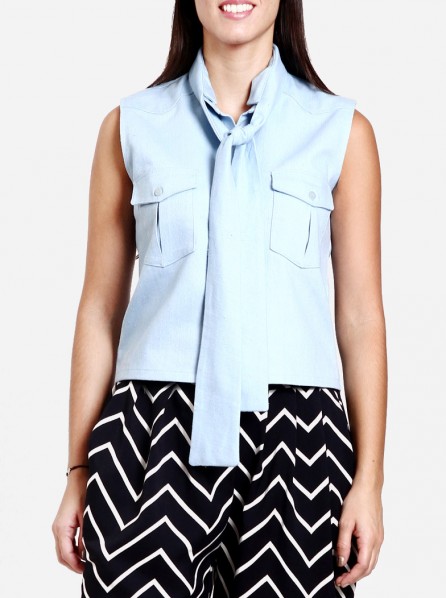 Sister Margaritta Faded Denim Sleeveless Shirt With Ribbon (Jeans)