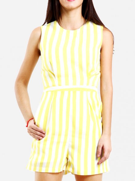 Sister Margaritta Yellow Stripe Short Jumpsuit (Yellow)