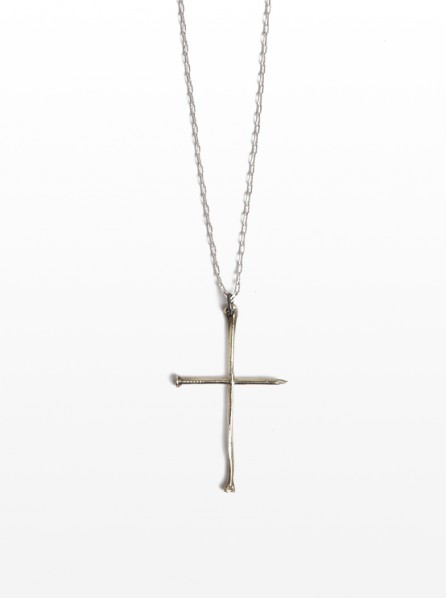 Beneath The Roses Nail Bone Cross Necklace (Black)
