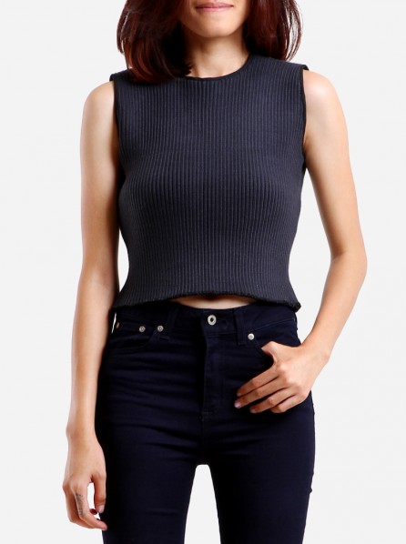 Day and Night Crop Knit Top (Dark Blue)