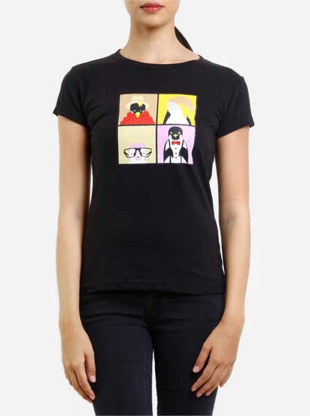 Dirty White Cotton Women Atlas T-Shirt (Black)