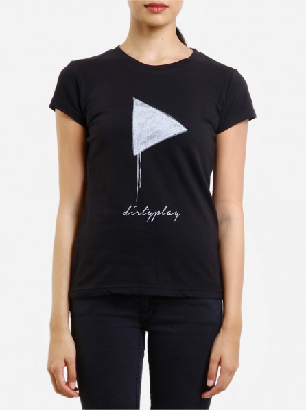 Dirty White Cotton Women Dirty Play T-Shirt (Black)