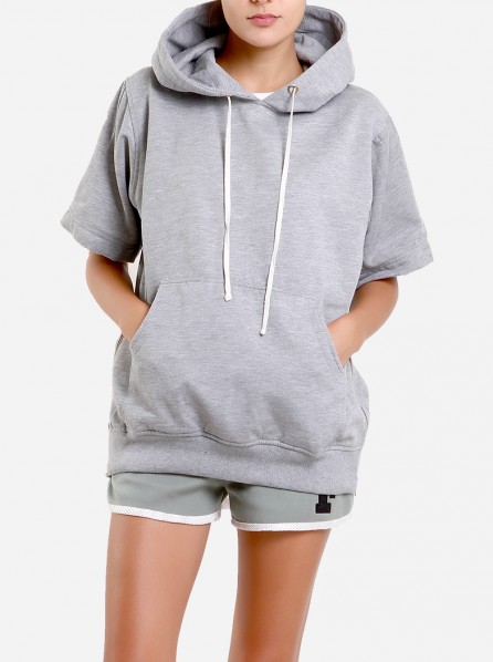Elvacka Simple Short Zipper Hoodie (Grey)