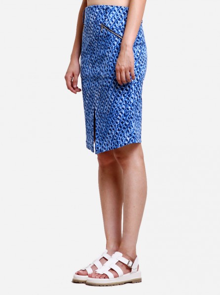 Fer and Dact Dyed Motif Pencil Skirt (Blue)