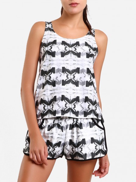 Fitlosophy Patterned Tanktop with Butterfly Accent (Grey)