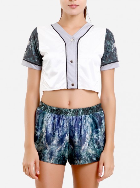 Fitlosophy Short Sleeve Cropped Baseball Top (White)