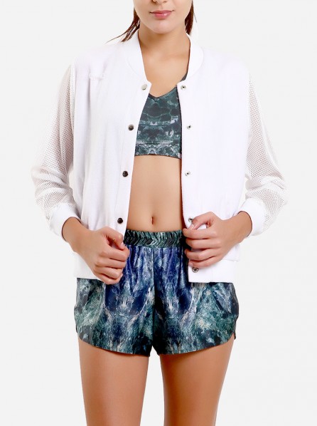 Fitlosophy Varsity Jacket with Mesh Sleeves (White)