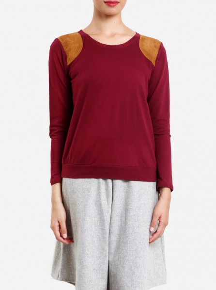Impromptu Shoulder Patch Terry Sweater (Maroon)