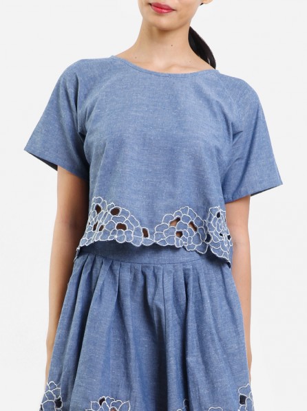 Maidenlove Embroidered Bow Top (Light Blue)