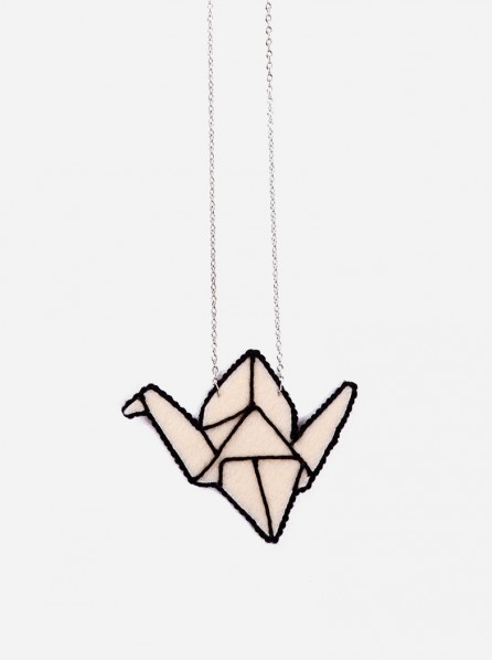 Pita Paper Crane Necklace (Beige)