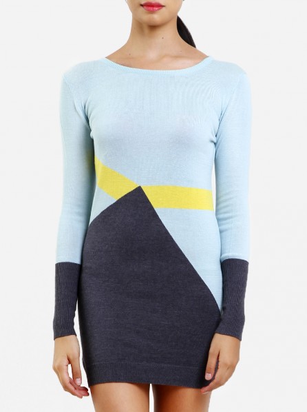 Yumumu Knit Intarsia Dress (Sky Blue)