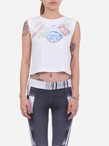 Sister Margaritta Jewel Sleeveless Cropped Top (White)