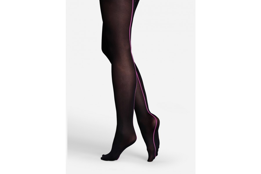 Happy Socks Nylon Tights (Black/Pink Line)