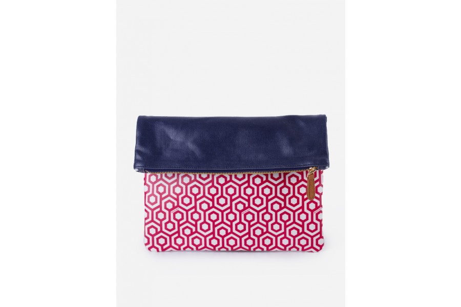 Mischa Travel Clutch Leather (Red/Navy)